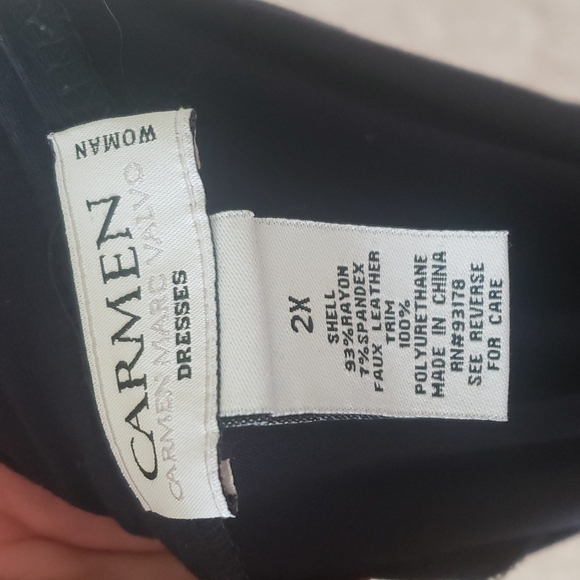 Carmen Marc Valvo 2x stretchy surplice neck leather strap in  grommets trim - Picture 8 of 9